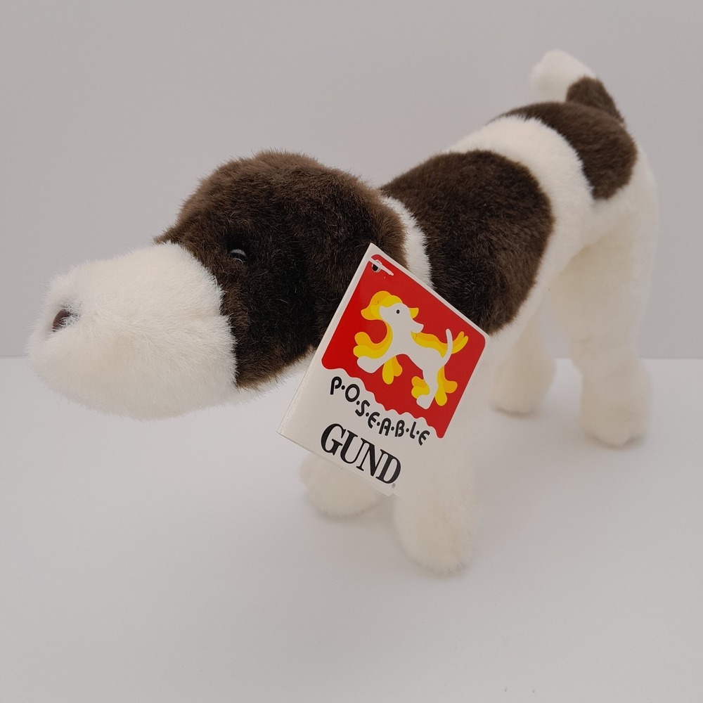 Vintage GUND Poseable Dog Plush 10" White Brown Style 9021 - 1991 NWT - Picture 3 of 15